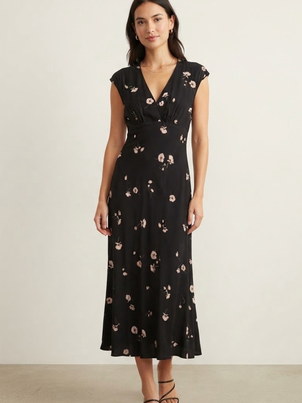Dynamite Sz S Black Ditsy Floral Cottagecore Wedding Midi Dress